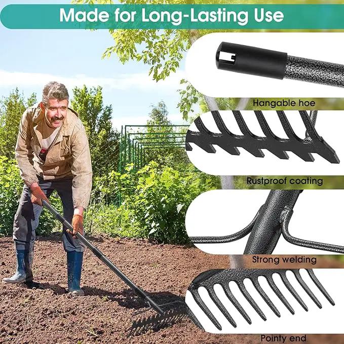 Garden Rake:63 Inch Metal Garden Leaf Rake with 17 Tines, Heavy Duty Bow Rakes for Lawn Yard Leaves Debris Mulch Gravel Thatch Clean,Lawn Care Gardening Landscaping by GreenHaven Gardens