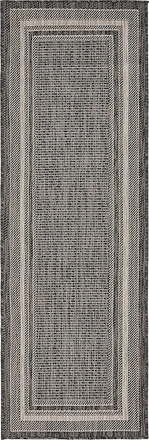 Unique Loom Outdoor Border Collection Area Rug - Soft Border (2' x 6' 1" Runner, Black/ Ivory) by GreenHaven Gardens
