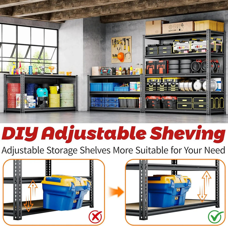 48"W Garage Shelving, 3050LBS Storage Shelves heavy duty, 5 Tier Metal Shelving Unit Adjustable Garage Shelves Heavy Duty Shelving for Warehouse,Commercial, Kitchen, 48" W × 18" D × 72" H, Black by GreenHaven Gardens