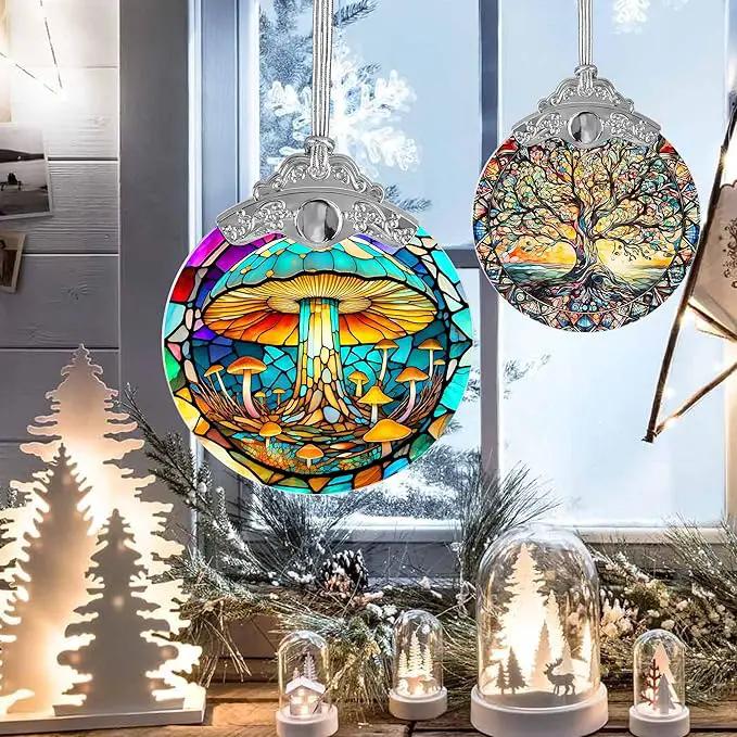 Stained Glass Suncatcher, Jocidea Mushroom Ornament, Christmas Ornaments, Holidays Ornaments, Christmas Tree Decor, Mushroom Decor for Home, Mushroom Gifts by GreenHaven Gardens