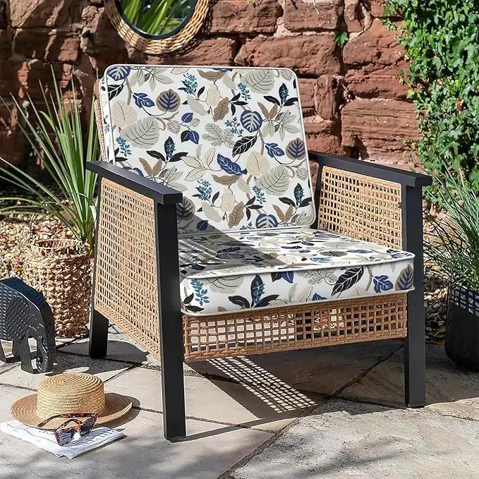 LVTXIII Patio Chair Cushions 22"x22"x3", Water-Repellent Outdoor Seat Cushions for Patio Furniture, Square Chair Pads with Ties for Home Garden Decoration, Set of 2, Breeze Leaves Beige by GreenHaven Gardens
