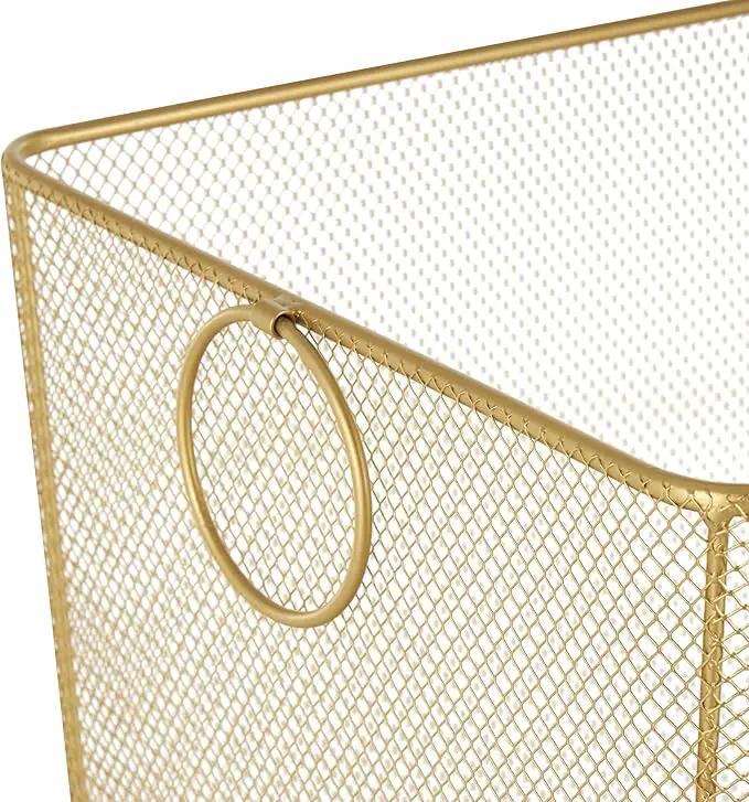 Deco 79 Metal Storage Cart Square Mesh Wire Rolling Laundry with Ring Handles, 17" x 16" x 24", Gold by GreenHaven Gardens