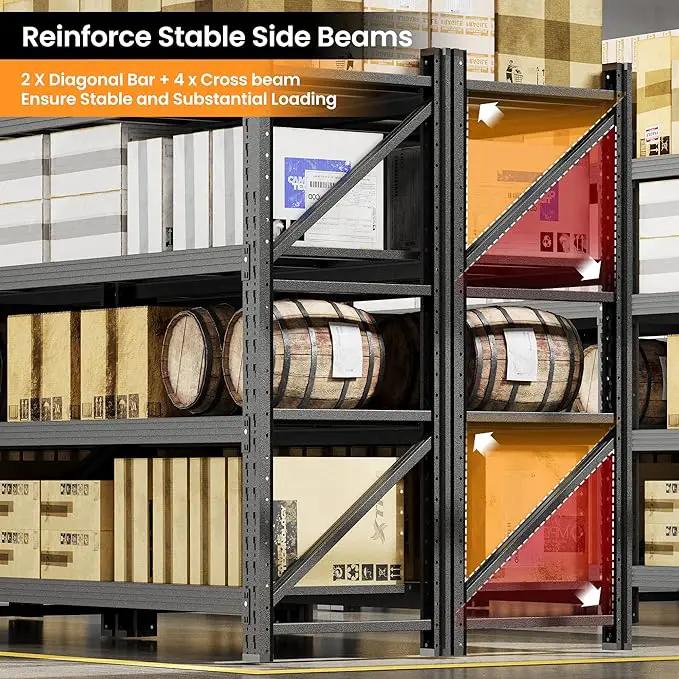 3000LBS Metal Storage Shelves, 48” W Heavy Duty Garage Shelving Units, 4 Tier Storage rack shelf, Steel Industrial Shelving , Adjustable Standing Shelf for Basement/Warehouse 48"W x 24"D x 70"H, Black by GreenHaven Gardens