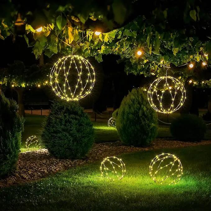 LIGHTSHARE 248LED 12IN+16IN+20IN Light Ball Yard Decoration Pathway Lights White Sphere Light Fold Flat Metal Frame Indoor Outdoor Waterproof Garden Lights, Plug in(Set of 3) by GreenHaven Gardens