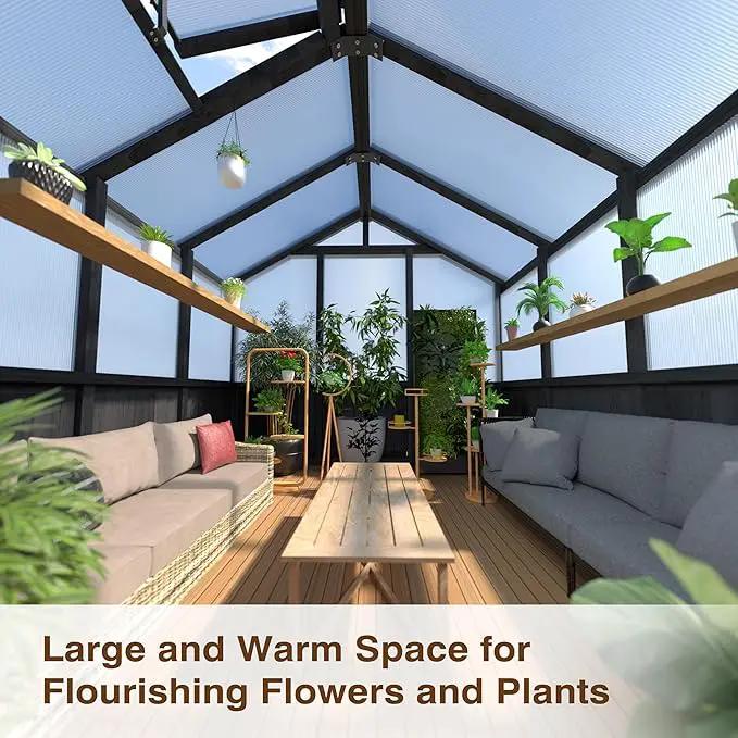 6x8 FT Greenhouse Kit for Outdoor, Thickened Polycarbonate Panel Wooden Walk-in Green House with Lockable Door and Adjustable Roof Vent, Backyard Garden, Black by GreenHaven Gardens