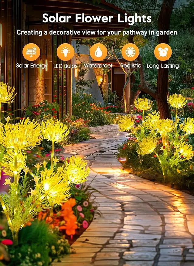 Brightown Outdoor Solar Garden Lights - 4 Pack LED Solar Flower Lights with Glowing Flowers & Stems, More Realistic, Bigger Solar Panel, Waterproof Solar Lights for Outside Yard Patio Home, Yellow by GreenHaven Gardens
