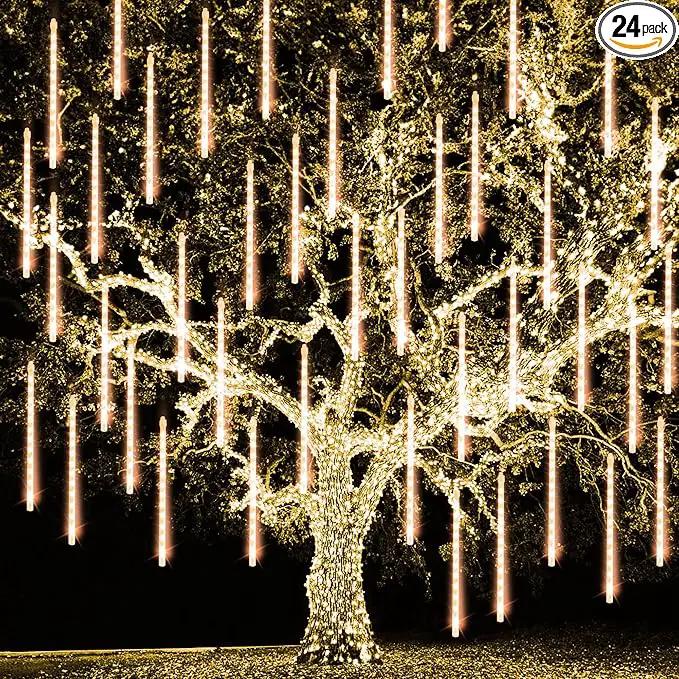 TW SHINE Christmas Meteor Shower Lights Outdoor, 864 LED 12" 24 Tubes Waterproof Christmas Lights Outdoor Plug in, Snow Falling Rain Icicle Xmas Lights Decorations, Warm White by GreenHaven Gardens