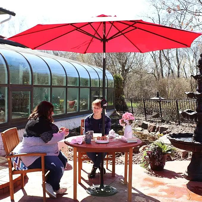 Sunnydaze Outdoor Patio Umbrella - Polyester Table Market Umbrella with Push-Button Tilt and Crank - 8 Sturdy Ribs - Red - 9ft by GreenHaven Gardens