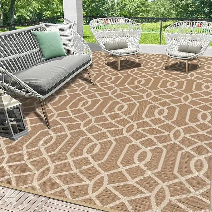HEBE Outdoor Rug Waterproof 8x10, Reversible Plastic Straw Rug RV Camping Rug, Indoor Outdoor Patio Mat Clearance, Outside Carpet for Porch,Deck,Camper,Balcony,Backyard,Picnic by GreenHaven Gardens