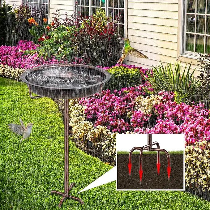 Metal Bird Bath for Outside Garden Birdbath Bowl, 36.2" Height Freestanding Bird Feeders for Outdoors with 4 Prongs Base Stake, Standing Birdfeeders for Yard Lawn Decor (Retro Copper) by GreenHaven Gardens