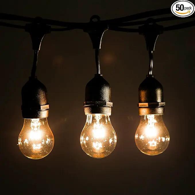 Hometown Evolution, Inc. 100 Foot E26 Outdoor Commercial String Lights with Suspended Socket for Weatherproof Heavy Duty Vintage Outside Lighting - Set of 50 A15 Clear Bulbs by GreenHaven Gardens