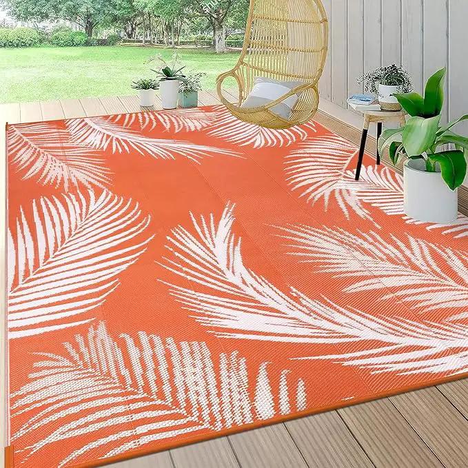Pauwer Waterproof Outdoor Rug 8x10, Reversible Plastic Straw Patio Camping Rug, Indoor Outdoor RV Mat Carpet for Deck, Camper, Porch, Balcony, Backyard, Picnic, Leaf Orange by GreenHaven Gardens