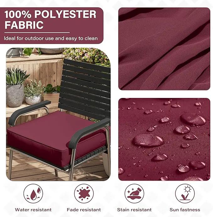 Patio Chair Cushions 24 X 24 X 5 Inch Waterproof Outdoor Seat Cushions for Patio Furniture, Outdoor Sofa Couch Pads with Ties & Handle, Set of 2, Burgundy by GreenHaven Gardens