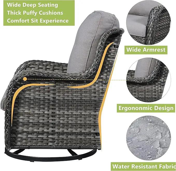 Outdoor Patio Swivel Rocker Chairs - Wicker Rattan Patio Swivel Rocking Chairs Set of 2 with High Back,Deep Seating and Comfort Cushions for Deck Porch Garden,Mixed Grey/Grey by GreenHaven Gardens