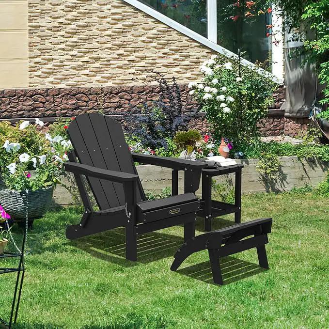SERWALL Folding Adirondack Chair Footrest Set of 2, Adirondack Ottomans Without Assembly, Black by GreenHaven Gardens
