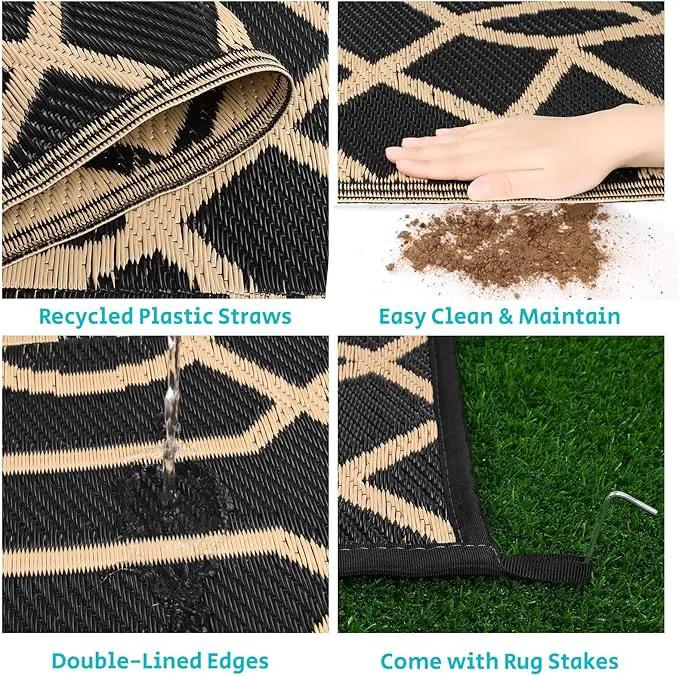 HEBE Outdoor Rug Waterproof 6x9, Reversible Plastic Straw Rug RV Camping Rug, Indoor Outdoor Patio Mat Clearance, Outside Carpet for Porch,Deck,Camper,Balcony,Backyard,Picnic by GreenHaven Gardens