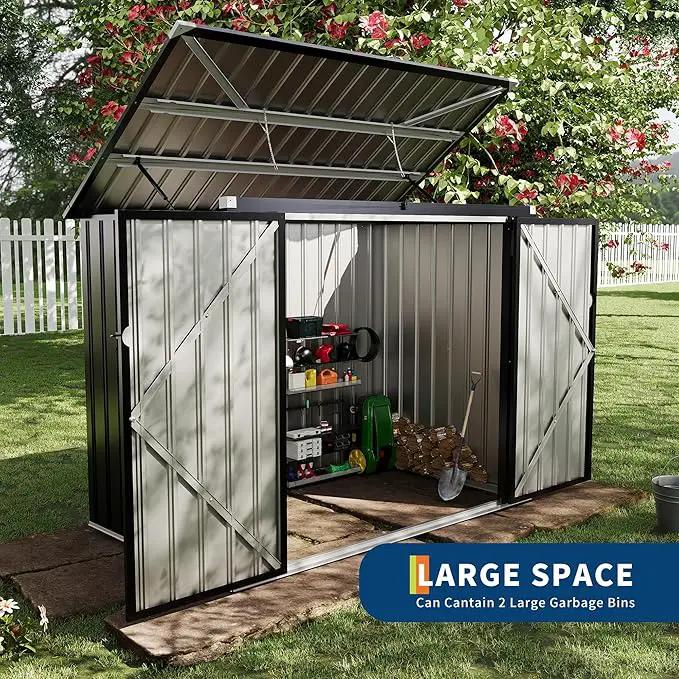 2 Trash Cans Metal Outdoor Storage, 3x6 FT Garbage Bin Storage Shed with Chain Lid, Garbage Can Metal Sheds for Garden, Backyard, Lawn and Patio by GreenHaven Gardens