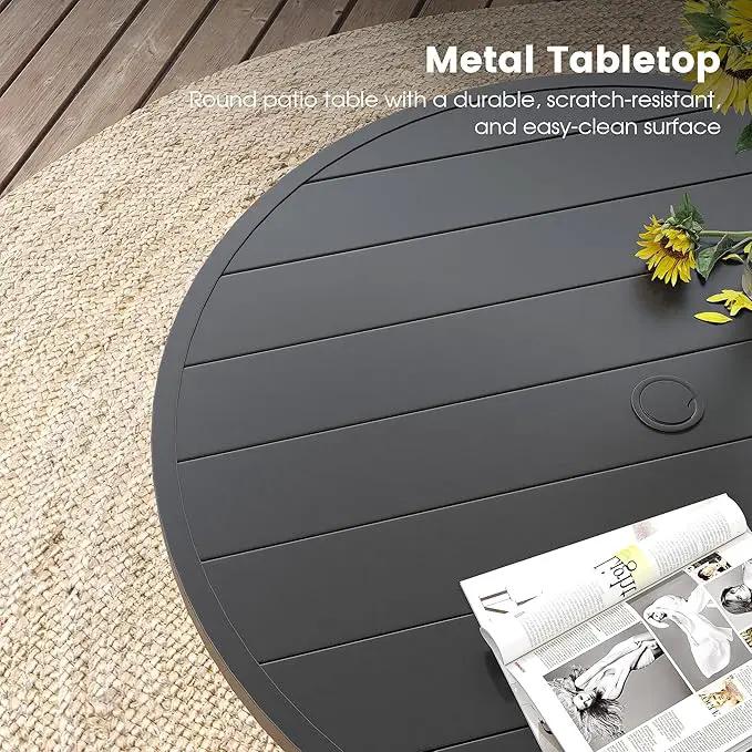DIFY Outdoor Dining Table for 4, Round Patio Table with Umbrella Hole for Garden, Backyard and Porch (Black) by GreenHaven Gardens