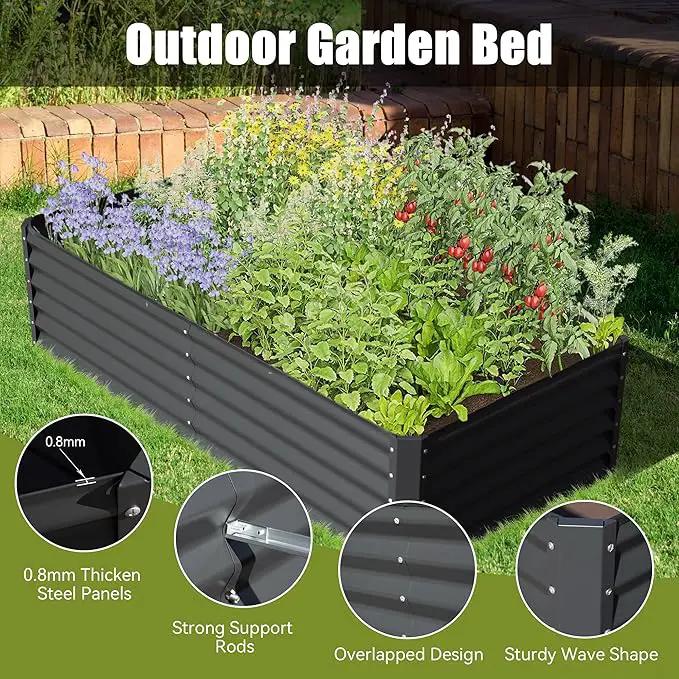 Domi Galvanized Raised Garden Bed, Outdoor Planter Garden Boxes Large Metal Planter Box for Gardening Vegetables Fruits Flowers, Dark Grey (8x4x1.5ft) by GreenHaven Gardens