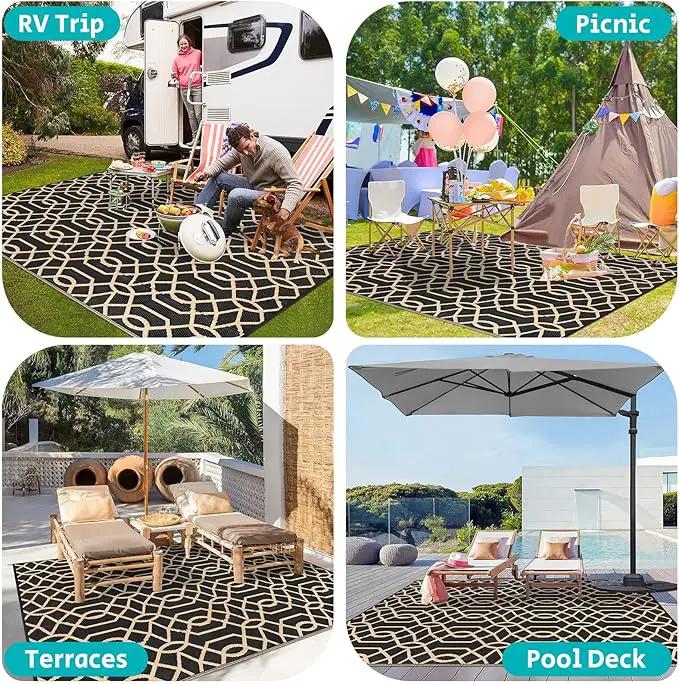HEBE Outdoor Rug Waterproof 9x12, Reversible Plastic Straw Rug RV Camping Rug, Indoor Outdoor Patio Mat Clearance, Outside Carpet for Porch,Deck,Camper,Balcony,Backyard,Picnic by GreenHaven Gardens