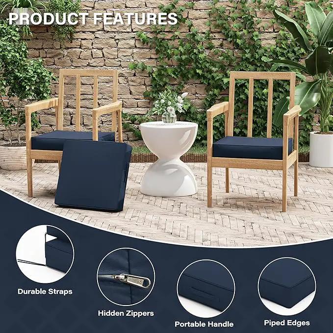 Patio Chair Cushions 17 X 16 X 3 Inch Waterproof Outdoor Seat Cushions for Patio Furniture, Outdoor Sofa Couch Pads with Ties & Handle, Set of 2, Navy Blue by GreenHaven Gardens