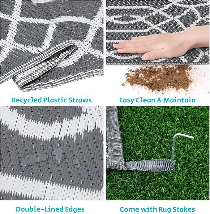 HEBE Outdoor Rug Waterproof 9x12, Reversible Plastic Straw Rug RV Camping Rug, Indoor Outdoor Patio Mat Clearance, Outside Carpet for Porch,Deck,Camper,Balcony,Backyard,Picnic by GreenHaven Gardens