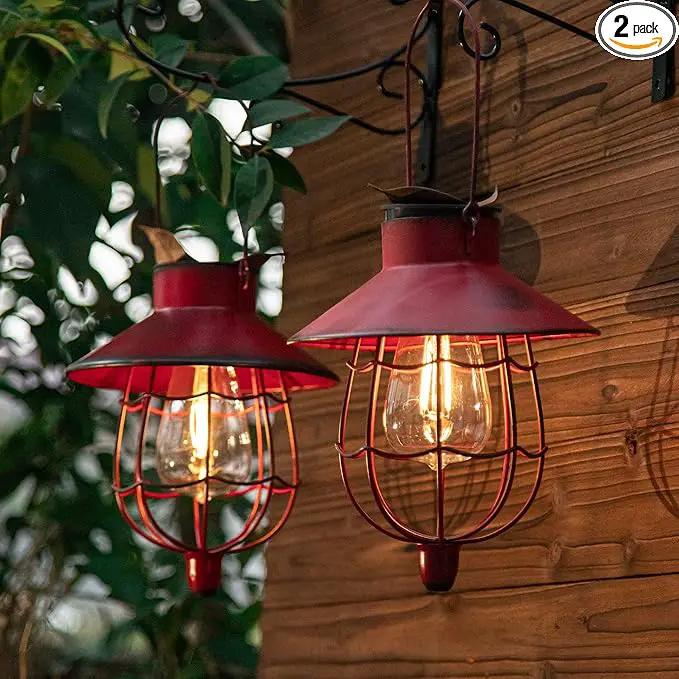 YAKii 2 Pack Solar Lantern Hanging Waterproof Outdoor Metal Solar Lamp with Warm White Light Decorate for Yard Garden Pathway Patio Porch Decor (Red) by GreenHaven Gardens