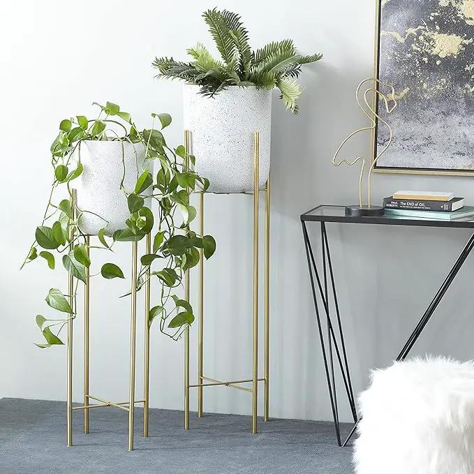 Deco 79 Metal Indoor Outdoor Planter Deep Recessed Dome Speckled Large Planter Pot with Removable Stand, Set of 2 Planters 39", 46"H, White by GreenHaven Gardens