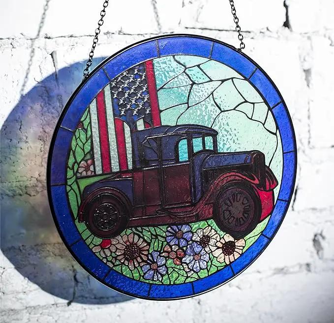 Patriotic Sun Catchers Us Flag - Originally Designed 4th of July Decorations Gifts for Veteran Stained Glass Window Hanging | Patriotic Suncatcher for Men by GreenHaven Gardens