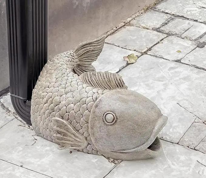 Fish Statues Gutter Downspout Extension Statues Garden Decoration,Resin Statue Outdoor Decor,Animal Downspout Diverter,Decorative Gutter Extension,3"×4" Downspout Extender Diverter Splash Block by GreenHaven Gardens
