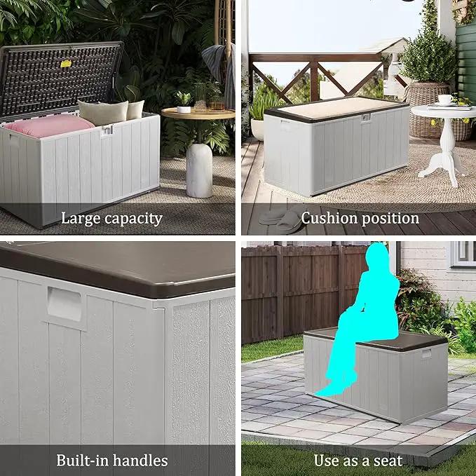 110 Gallon Pro Outdoor Storage Box Waterproof Lockable Deck Box Large, Patio Storage Bin for Pool Accessories Cushion Furniture, Garden Tools, UV-Resistant Outside Delivery, Grayish Brown by GreenHaven Gardens