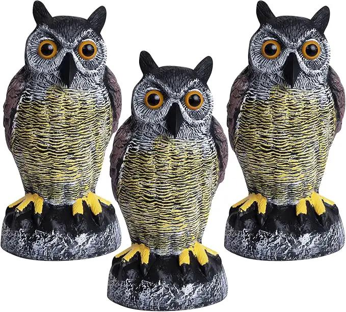 Galashield Owl Decoy | Plastic Owls to Scare Birds Away | Owl Statue for Garden & Outdoors - Pack of 3 by GreenHaven Gardens