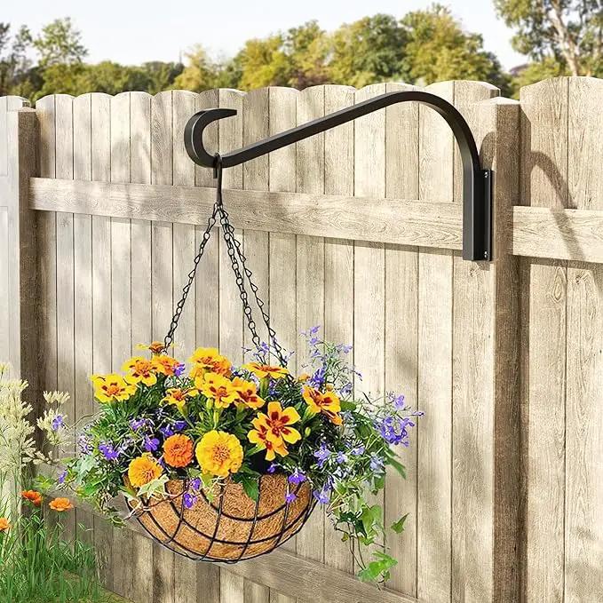 16 Inch 1 Pack Plant Hanger for Indoor/Outdoor Wall Mount - Heavy Duty Hanging Plant Holder & Bird Feeder Hook, Decorative Black Metal Wall Hangers for Plants, Flower Baskets by GreenHaven Gardens