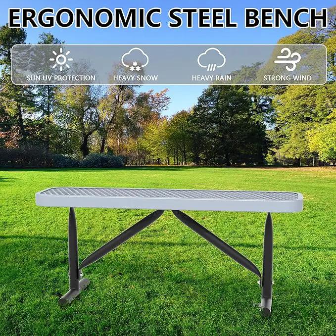 48" L Outdoor Steel Flat Bench, Heavy Duty Metal Park Bench for Outside, Expanded Metal, Commercial Benches Mesh Bench for Shopping Mall, Store, Lawn, Park, Patio, Deck, Garden (Grey, 4FT) by GreenHaven Gardens