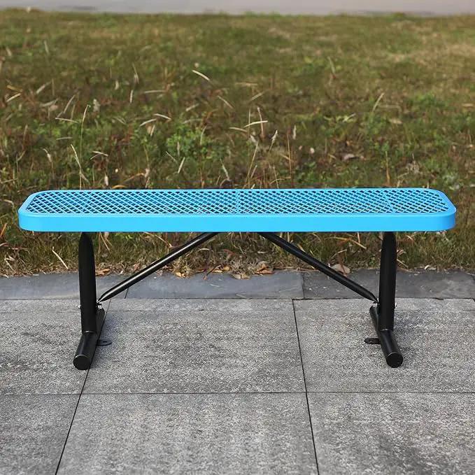 4 Feet Heavy Duty Metal Park Bench for Outside, Outdoor Bench with Portable Frame, Commercial Benches for Shopping Mall, Store, Park, Patio, Deck, Blue by GreenHaven Gardens
