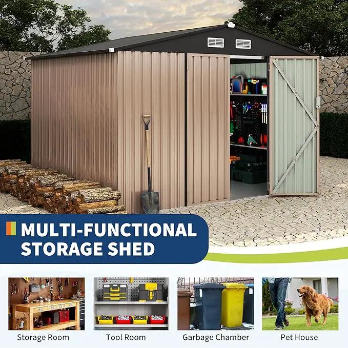 8x10 FT Metal Storage Sheds Outdoor with Floor, Metal Yard Sheds Garden Shed Kit, MetalTool Shed with Lockable Door, Metals UtilitySheds Buildings with Air Vent for Backyard Garden Patio Lawn by GreenHaven Gardens
