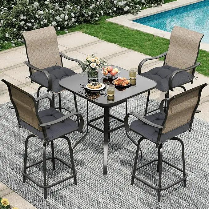 Aoodor 19" x 19" x 5" Tufted Outdoor Chair Cushions, Water Resistant & Fade Resistant Polyester Dining Chair Pads with 2 Straps for Patio Furniture, Set of 4 by GreenHaven Gardens