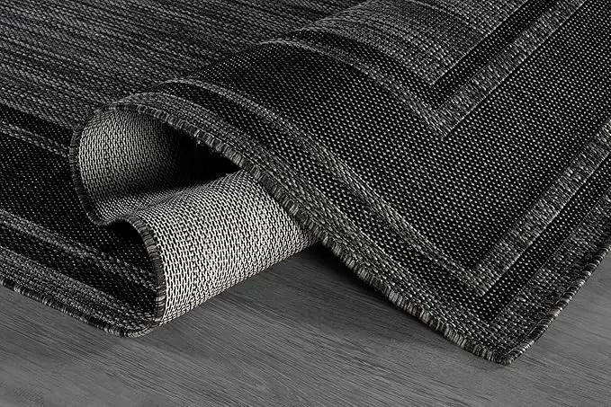 Beverly Rug Large Outdoor Rug 9x12 Modern Bordered Area Rugs for Indoor and Outdoor Patio Deck Porch Garden Waterproof Weather Sun Resistant Washable Outside Carpet (9 x 12 Black) by GreenHaven Gardens