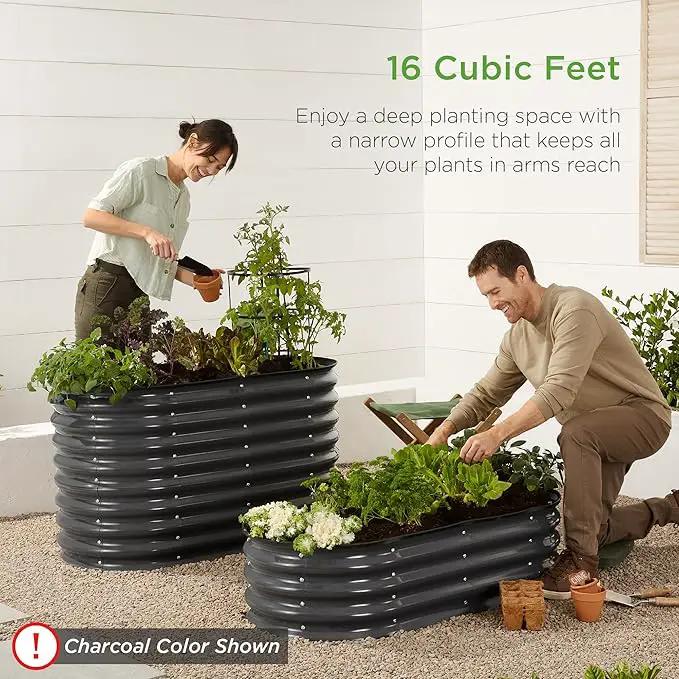 Best Choice Products 4x2x2ft Outdoor Metal Raised Garden Bed, Oval Deep Root Planter Box for Vegetables, Flowers, Herbs, and Succulents w/ 101 Gallon Capacity, Rubber Edge Guard - Sage Green by GreenHaven Gardens