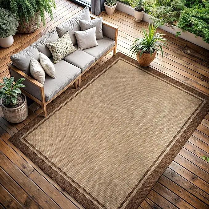 CAMILSON Outdoor Rug 6x9 Bordered Natural Brown Modern Area Rugs for Indoor and Outdoor Patios, Kitchen and Hallway Mats, Washable Porch Deck Outside Carpet (Border Jute, 6 x 9) by GreenHaven Gardens