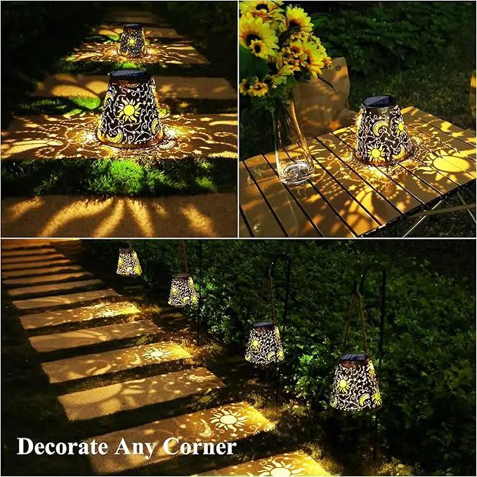 Toodour Solar Lantern Outdoor, Upgrade Hanging Solar Lights Garden Decor, Waterproof Hollow Out Retro Metal Sun & Moon Decorative Lights for Patio, Balcony, Yard, Walkway by GreenHaven Gardens