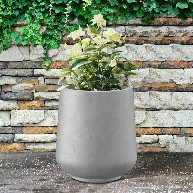 Kante 11.6" Dia Round Concrete Planter, Outdoor Indoor Large Plant Pots Containers with Drainage Hole and Rubber Plug for Home Garden Patio, Natural Concrete by GreenHaven Gardens