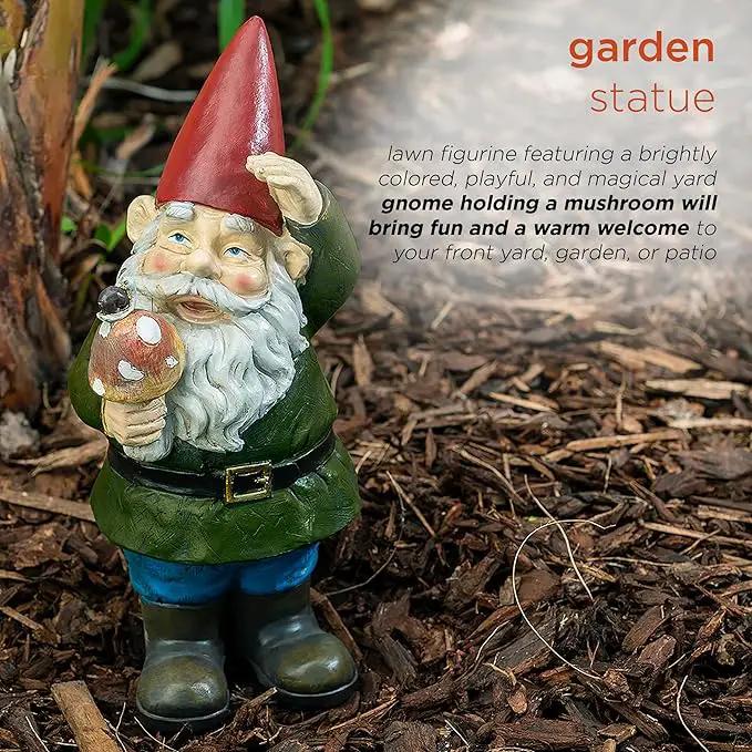 Alpine Corporation 12" Tall Outdoor Garden Gnome with Mushroom Yard Statue Decoration by GreenHaven Gardens