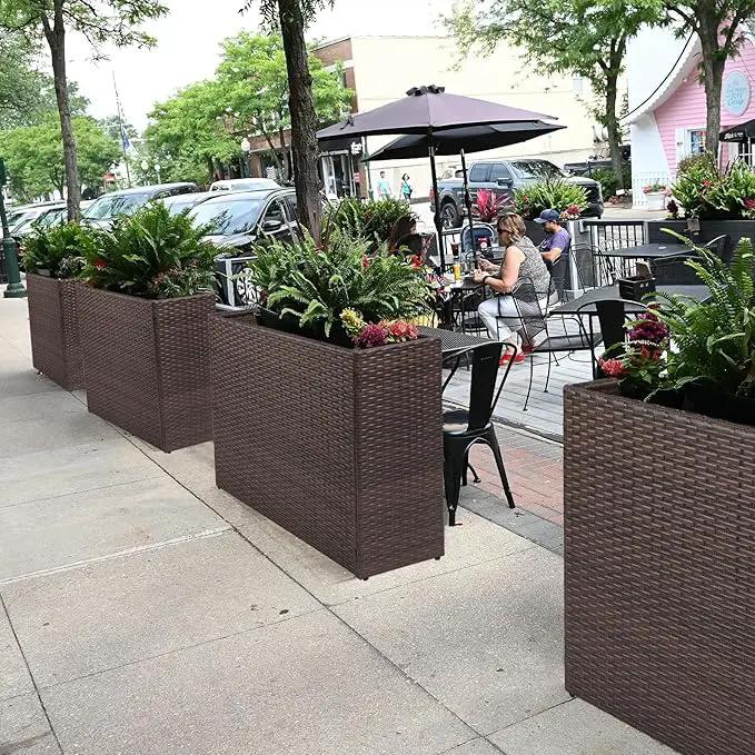 LEWIS&WAYNE Large Rectangular Block Planter Box Handmade Wicker Tall Planters for Outdoor Plants with Removable Liners Modern Planter for Indoor Outdoor Patio Deck - Brown, 32''x11''x24'' by GreenHaven Gardens