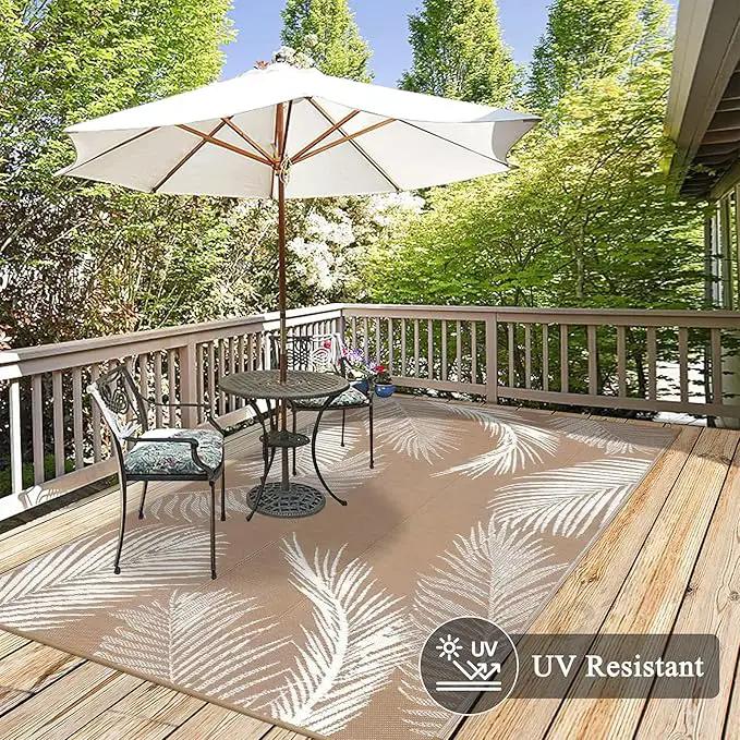 Pauwer Waterproof Outdoor Rug 5x8, Reversible Plastic Straw Patio Camping Rug, Indoor Outdoor RV Mat Carpet for Deck, Camper, Porch, Balcony, Backyard, Picnic, Leaf Brown by GreenHaven Gardens