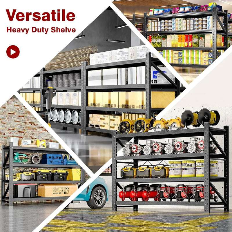 5000LBS Metal Steel Storage Shelves - 60" W Black 4 Tier Heavy Duty Rack Commercial Industrial Shelving with Adjustable Shelf for Basement Garage Warehouse - 60" W x 24" D x 70" H by GreenHaven Gardens