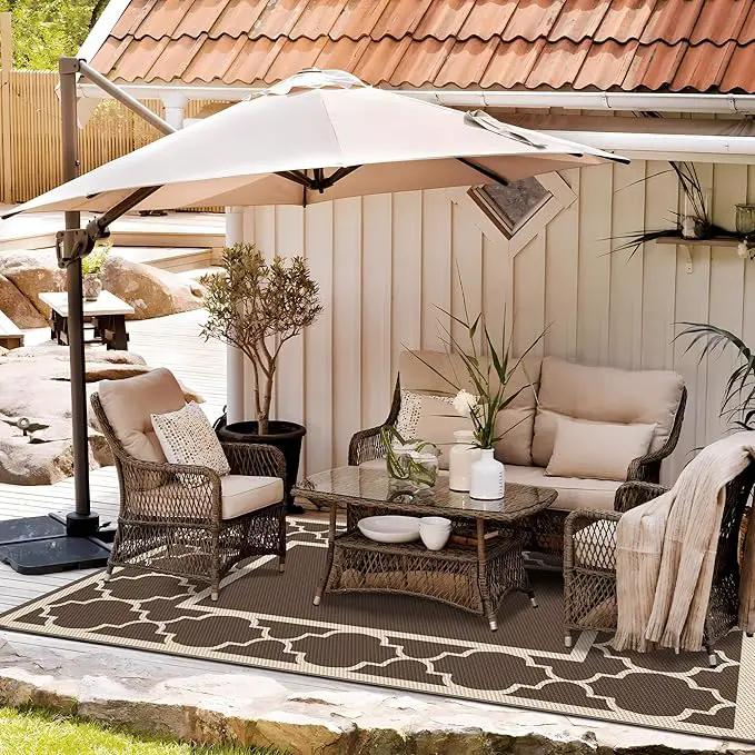 GENIMO 6' x 9' Outdoor Rug Waterproof for Patio Decor, Foldable Reversible Plastic Straw Area Rugs Mat for Camper, Outside Carpet for Rv, Deck, Porch, Picnic, Beach, Balcony, Coffee & Beige by GreenHaven Gardens