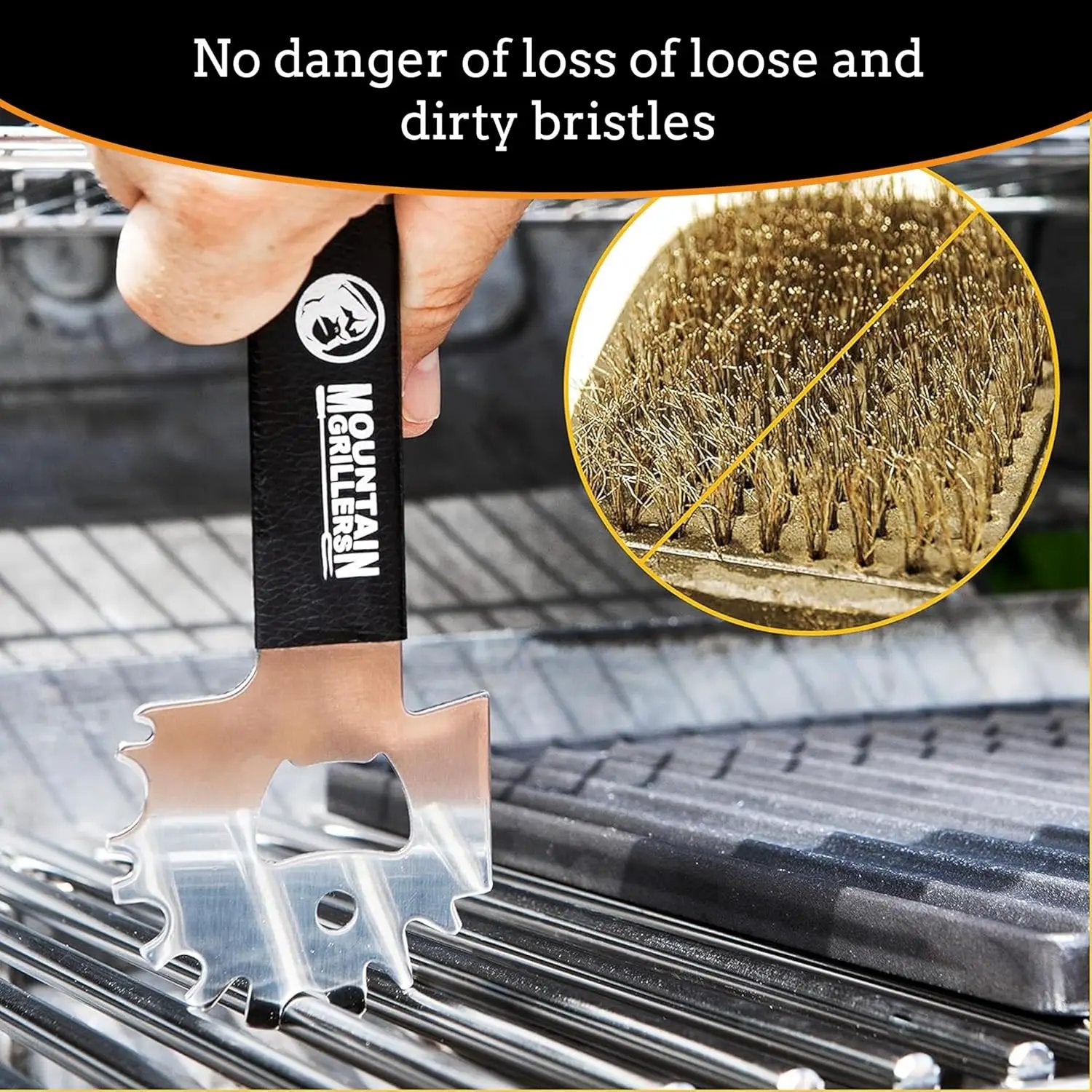 Mountain Grillers BBQ Grill Grate Scraper - Wide Portable Grill Scrubber for Outdoor Grill, Griddle, Smoke or Oven Grates - Non Slip Stainless Steel Grill Cleaning Tools with Built-in Bottle Opener by GreenHaven Gardens