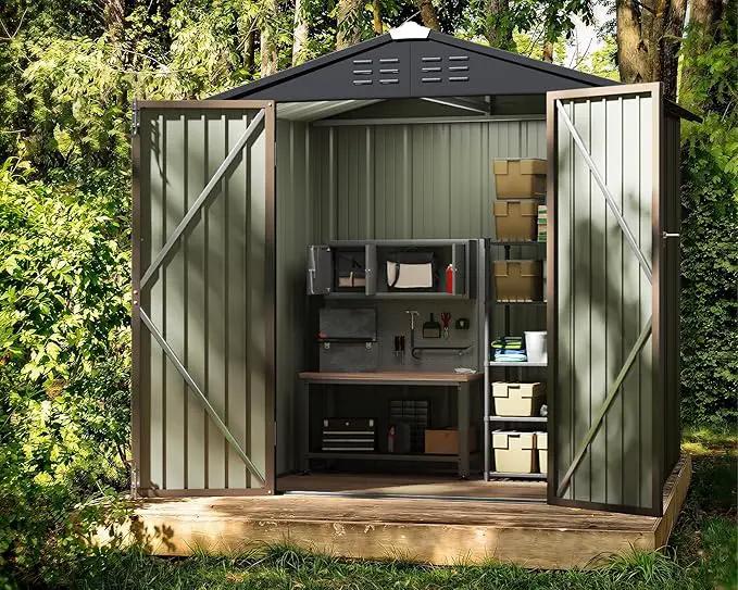 Greesum Outdoor Storage Shed 6 x 4 ft. Utility Tool Shed Metal Storage Garden Shed with Door & Lock for Patio Storage, Brown by GreenHaven Gardens