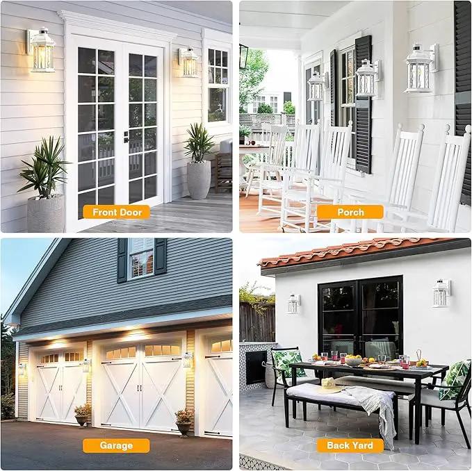 VIANIS 2-Pack Motion Sensor Outdoor Lights for House, White Garage Light Wall Mount Lantern, Modern Exterior LED Wall Lights Fixtures with Ripple Tempered Glass, Outside Wall Sconce Lamp for Porch by GreenHaven Gardens